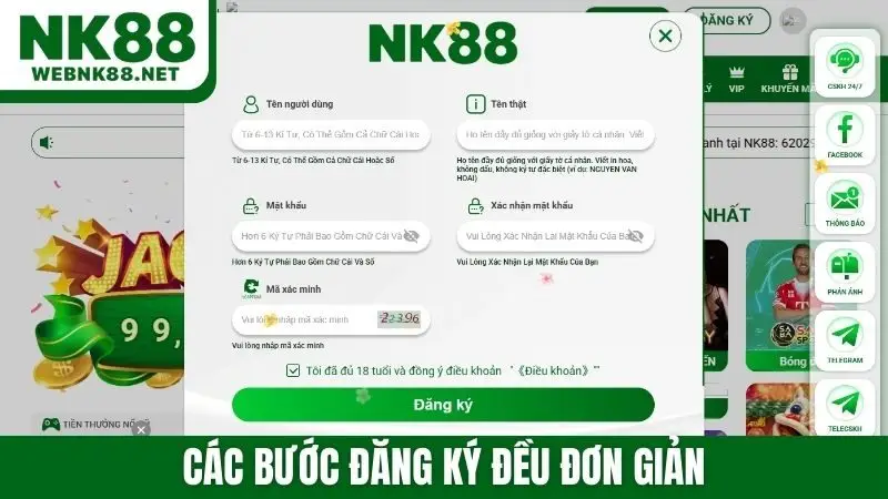 Các bước đăng ký đều đơn giản