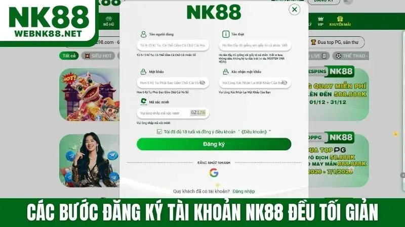 Các bước đăng ký tài khoản NK88 đều tối giản