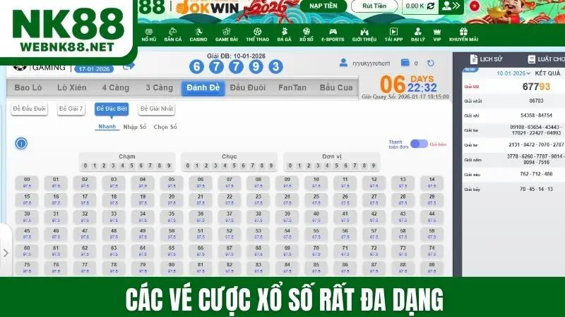 Các vé cược xổ số rất đa dạng