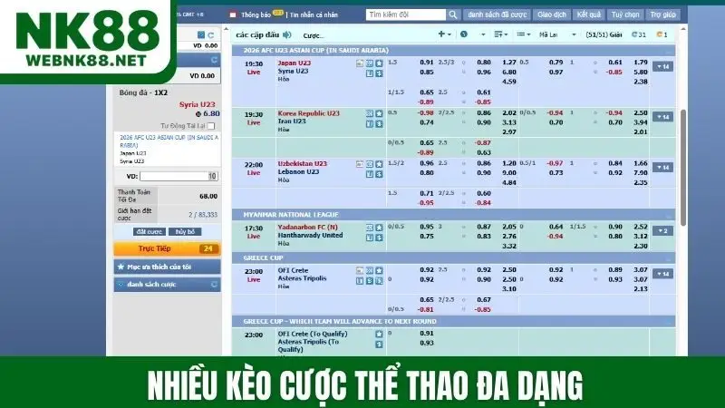 Nhiều kèo cược thể thao đa dạng