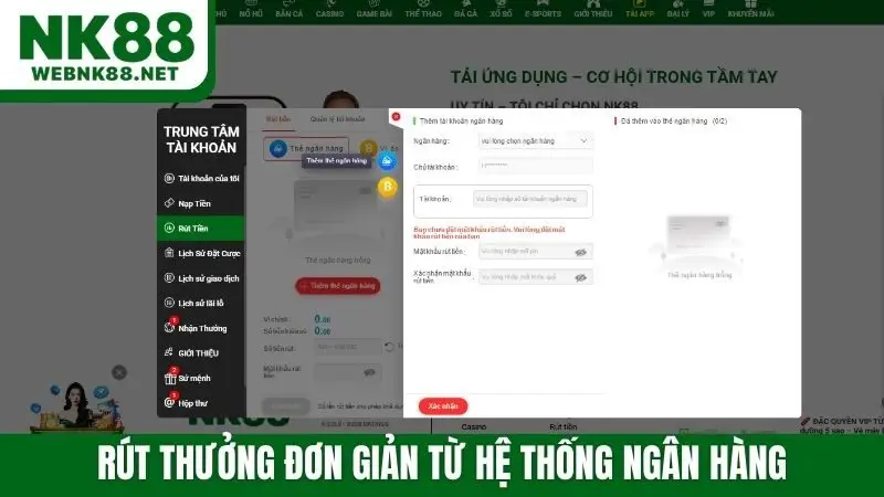 Rút thưởng đơn giản từ hệ thống ngân hàng